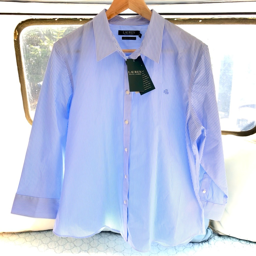 NWT Women’s Light Blue + White Striped Shirt